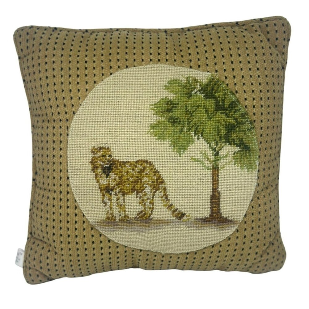Vintage Centrum Wool Needlepoint Pillow Safari Animal & Tree Design – 10.5"x11"